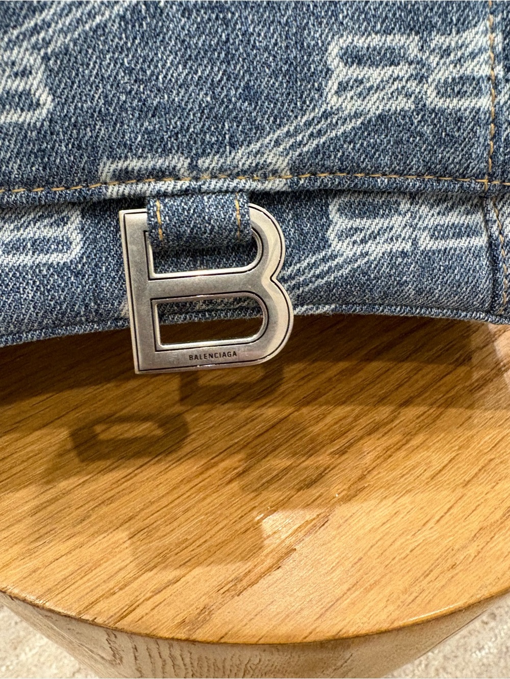 Balenciaga Blue Denim Mini Hourglass Top-Handle Bag - Picture 2 of 6